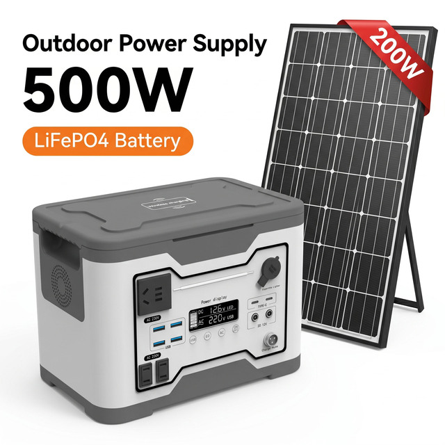 Solar Generator 500W LiFePO4 Portable Power Station Modified Sine Wave 220V AC Emergency Backup Home Off-Grid Outdoor Camping