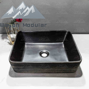 Lavabo en céramique ovale texturé de luxe Wayon <span class=keywords><strong>avec</strong></span> finition intérieure noire contrastée - Product Image 6