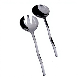 Service à salade en acier inoxydable argent poli avec vaisselle unique en argent à Long manche ensemble de service à salade royal - Product Image 1