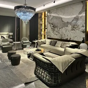 Sofa kulit, set sofa besar, furnitur rumah kombinasi, 1 + 2 + 4 minimalis, modern, ruang tamu, sofa kulit mewah, dapat disesuaikan