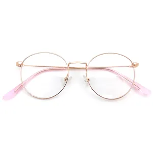 温州工厂热卖中性无屈光度圆形金属眼镜女性镜框眼wear