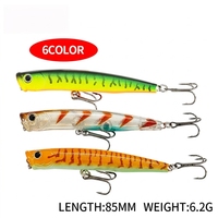 WildTrek Leurre flottant Popper 6,2g 8,5cm, appât dur de surface avec œil laser 3D et double hameçons triples, pour la pêche en eau douce en surface