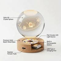 Bola Kristal Optik K9 dengan Ukiran Laser 3D, Alas Kayu LED Isi Ulang, Set Kotak Hadiah Mewah untuk Hadiah, Dukungan Logo OEM