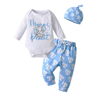 Vêtements pour nouveau-né garçon, manches longues, imprimé éléphant de dessin animé, pantalon, chapeau, ensemble de tenues 3 pièces