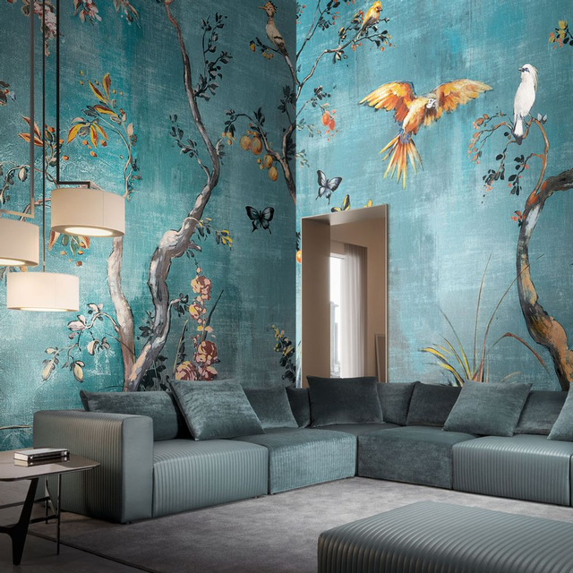 SUNGPU Chinoiserie Flamingo Wallpaper Tropical Bird Fruit Tree Butterfly Floral Wall Mural for Living Room Villa Hotel Home Decoration