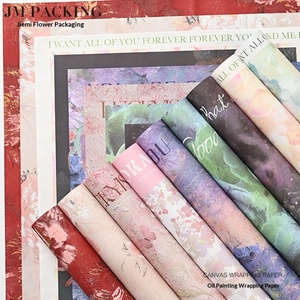 Papier d'emballage pour fleurs écologique en gros avec motif peinture à l'huile, papier kraft 35x50cm pour l'emballage de bouquets frais - Product Image 1