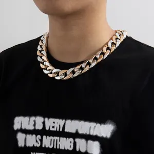 SHIXIN PunkผสมสีBig Curb Chunky Cuban Linkสร้อยคอกระจกพื้นผิวCharm Chokerสร้อยคอBijoux Femmeสร้อยคอเครื่องประดับ