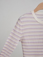 Pull en laine pour femme 62240, tricot en laine de mouton, style coréen, pull chaud à rayures, col rond, pull tricoté à rayures