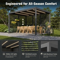 Pergola en aluminium à lames orientables de 175 mm avec bandes lumineuses LED intégrées, poteaux de 120 mm, écrans réglables pour patio et jardin