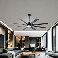 Ventilateur de plafond LED moderne en aluminium de 72 pouces avec 8 pales, télécommande, moteur DC, 6 vitesses, intensité variable, pour salon