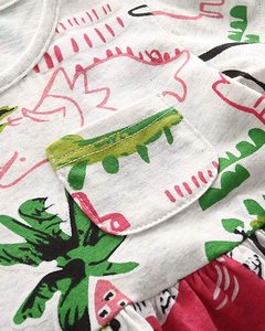 Vestido informal de verano para niñas, con estampado de dinosaurios verdes, de seda, con mangas abullonadas, hasta la rodilla, corte en A, de 2 meses a 14 años - Product Image 5