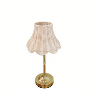 Lampe de table en rotin et bambou, abat-jour en métal, lumière de mariage, lumière remplaçable, tactile, sans fil, rechargeable par USB, lampe de table en rotin