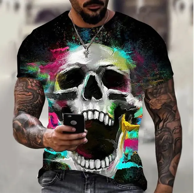 2023 New spaventoso halloween mascotte costume stampa t-shirt uomo casual Street Hip Hop Skull stampa 3D costumi di halloween bulk top