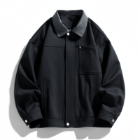 Veste chemise boutonnée à col contrastant pour homme, style streetwear décontracté, coupe oversize avec poche poitrine