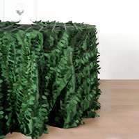 Nappe de table ronde élégante en taffetas d'émeraude de 132 pouces, cousue à la main, design de pétales de feuilles de luxe, couverture de table verte non tissée sans couture