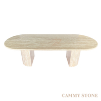 Table à manger ovale en marbre travertin Cammy Stone, design moderne élégant, résistante à l'eau, pour salon, hôtel, cuisine, salle de bain
