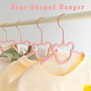 Perchas de terciopelo para ropa de bebé y niños con lindo oso de fieltro, perchas flocadas, gancho color oro rosa - Product Image 3