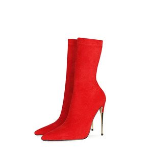 Stivaletti Sexy in pelle scamosciata stivaletti a calza elasticizzati in metallo zincato stivaletti da donna - Product Image 4