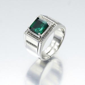 טבעות כסף 925 מצופות רודיום, טבעות אבני חן קלאסיות, חיתוך אמרלד, אמרלד וזירקוניה קובית, שיבוץ פאבה, ללבישה יומיומית לגברים - Product Image 4