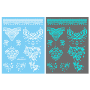 Henna Mandala Tatuajes de encaje blanco para mujeres | Niñas, pegatinas de <span class=keywords><strong>tatuaje</strong></span> luminosas cian para muñeca/<span class=keywords><strong>tobillo</strong></span>/cuello - Product Image 5