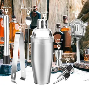 CAMOL FACTORY – Kit de barman professionnel en acier inoxydable, ensemble de préparation de boissons, Shaker à Cocktail, avec sac, ensemble d'outils de Bar, 9 pièces