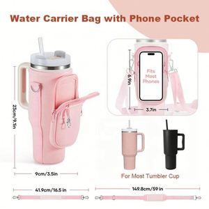 Bouteille d'eau personnalisée de 40 onces, gobelet en néoprène, sac à fermeture éclair avec poche avant, porte-bouteille avec sangle - Product Image 3