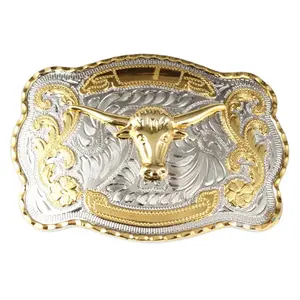 2 Tone Shiny Gold Silver Western Belt Buckle Fashion Designer Horse Buckle Cowboy Western Belt Buckle For Men