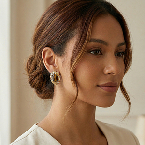 Pendientes de Acero Inoxidable con Baño de Oro de 18K, Diseño Retro Europeo y Americano, con Patrón de Espiga de <span class=keywords><strong>Trigo</strong></span> y Ojo de Tigre, para Mujer - Product Image 5