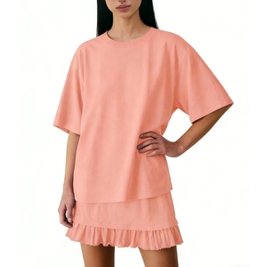 Ensemble de vêtements de détente surdimensionnés pour femmes - Haut à manches courtes et short à volants - Tenue en 2 pièces - Vêtements de maison - Pyjama - Mode - Product Image 3