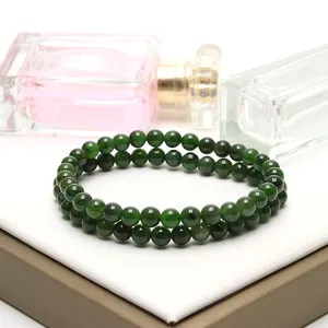 Pulseira de jade russa natural, alta qualidade, 6mm/8mm, jóias, fazendo, de alta qualidade, pulseira de cura