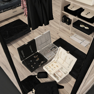 Boîte de rangement à bijoux en velours multi-compartiments, étui de présentation verrouillable avec boucle métallique pour colliers, bagues, boucles d'oreilles et bracelets - Product Image 3