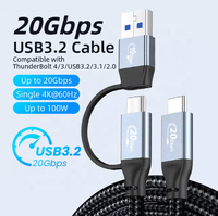 Cable de Datos 2 en 1 USB3.2 10/20Gbps USB C/A a Tipo-C ThunderBolt 3, Cable de Carga Rápida PD100W 4K/60Hz