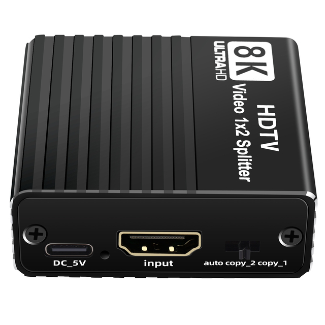 H12 8K HD MI Splitter 1*2 One HD MI (V2.1) Input signal Split to Two HD MI (V2.1) Sink Devices Support 3D 8K60hz/4K120hz