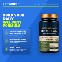 LIFEWORTH Sans Arôme Bien-être Quotidien 35+ Vitamines A C D3 Capsules 60 (Approvisionnement pour 30 Jours) pour le Soutien Énergétique