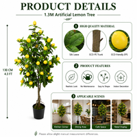 Arbre fruitier artificiel hyper-réaliste, citronnier avec fruits de citron, hauteur 130 cm, résistant aux UV, ignifuge, emballage KD, usine