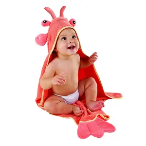 السائبة من مصنع 100% القطن تيري الحيوان شكل منشفة ذات قبعة للأطفال ، الطفل غسالة 3D جراد البحر يضحك فوط استحمام