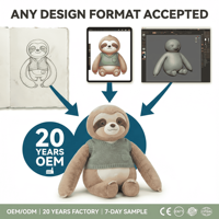 Peluche paresseux lestée certifiée 2026, jouet de confort anti-stress avec gilet en tricot pour enfants et adultes, OEM ODM