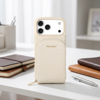Étui de téléphone personnalisé pour iPhone 18 Pro Max en cuir microfibre avec protection antivol RFID et porte-cartes en métal à bandoulière