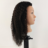 Tête d'entraînement 16 pouces en cheveux humains 100% naturels noirs bouclés ondulés, mannequin féminin pour la coiffure et la pratique en cosmétologie