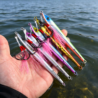 Nouvelles leurres métalliques de pêche au jigging de 30g-100g avec écailles dorées et hameçons doubles assistés à plumes pour lancer depuis le rivage, jigs métalliques à action lente