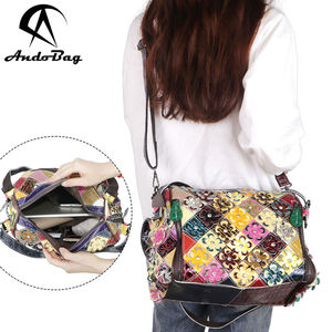 AndoBag Shoulder <b>Crossbody</b> <b>Bags</b> <b>Large</b> Capacity Color Stitching Plaid Handbag Genuine Leather Satchel Purse <b>Bag</b> for Women 1793 - Product Image 1