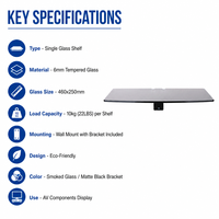 Étagère murale simple pour DVD en verre trempé de 6 mm, taille 460x250 mm, pour appareil AV