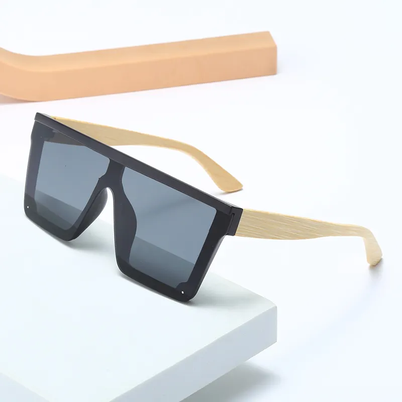 Wood Bamboo Sunglasses Men Square Sun Glasses Man Driving Eyeglasses Women Brand Designer Vintage Eyewear UV400 Large Frame