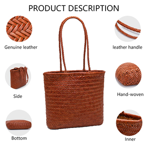 Borsa Tote Vintage 3431 E in Vera Pelle Intrecciata a Mano, Grande Capacità, Borsa a Spalla in Pelle Bovina 2027 per Uso Quotidiano Femminile - Product Image 3