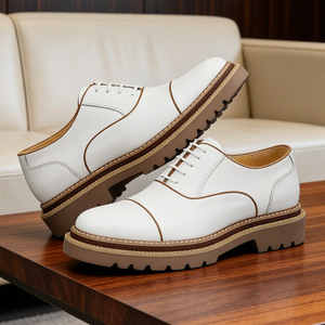 Zapatos Oxford de Vestir de Cuero Genuino Blanco para Hombre, Punta Redonda, con Cordones, Transpirables, para Toda Temporada, Suela de Goma, Envío Directo - Product Image 3