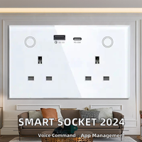 Prise intelligente Tuya Zigbee standard britannique 2026 avec panneau tactile en verre, charge USB Type-C PD 20W, commande vocale, double prise murale pour la maison, compatible Android