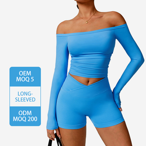 DCX5036 <span class=keywords><strong>T</strong></span>-<span class=keywords><strong>shirt</strong></span> à manches longues <span class=keywords><strong>de</strong></span> yoga pour <span class=keywords><strong>femme</strong></span> épaules dénudées brossé vêtements d'entraînement <span class=keywords><strong>de</strong></span> fitness - Product Image 2