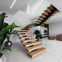 Escalier flottant en bois de chêne blanc américain facile à installer pour l'intérieur