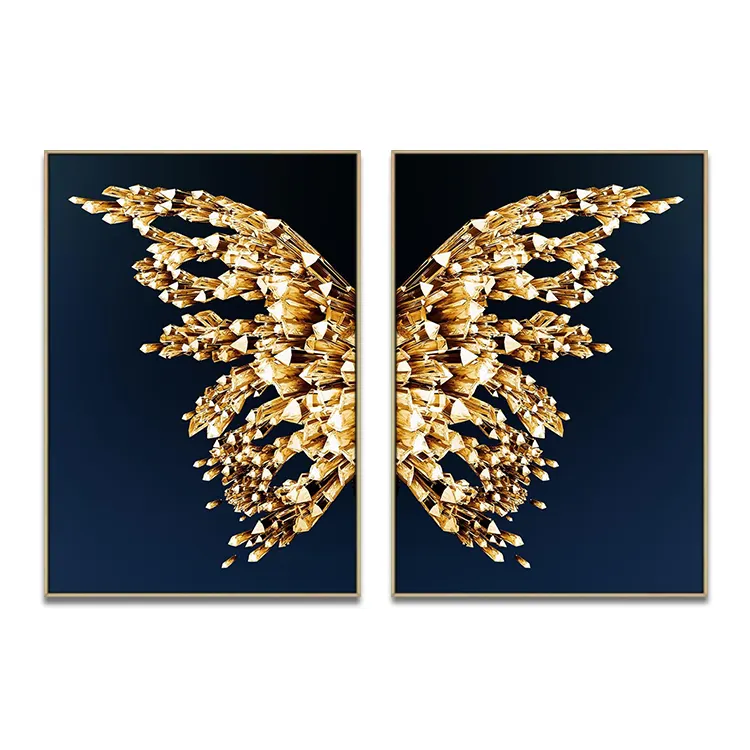 現代の壁の芸術の装飾2パネル蝶の動物の抽象的な写真デジタルカスタムキャンバスジクレープリント絵画
