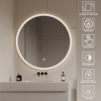 Espejo Táctil Redondo, Espejo de Baño con Luz LED, Espejos LED Ajustables para Baño